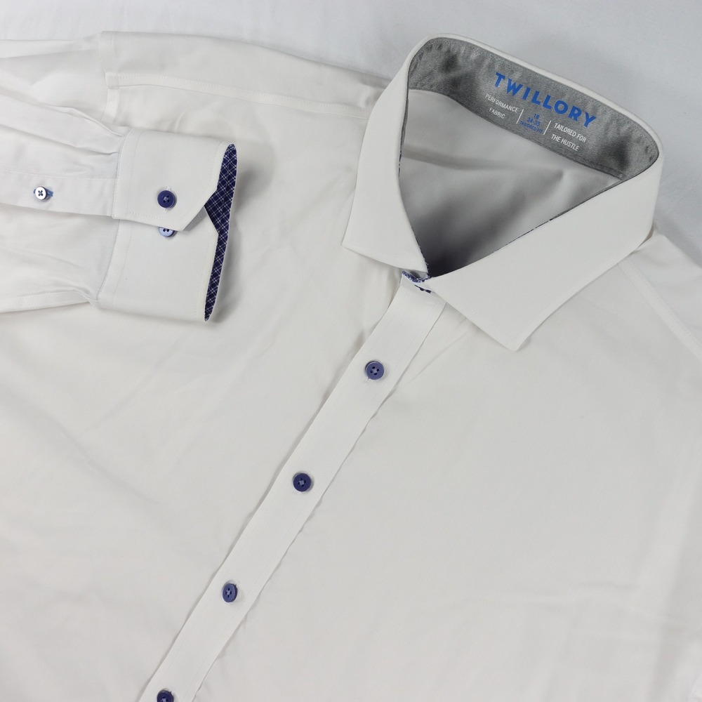 Twillory Performance Dress Shirt Men's 18 34-35 Tailored Fit Flip Cuff White - Picture 2 of 13